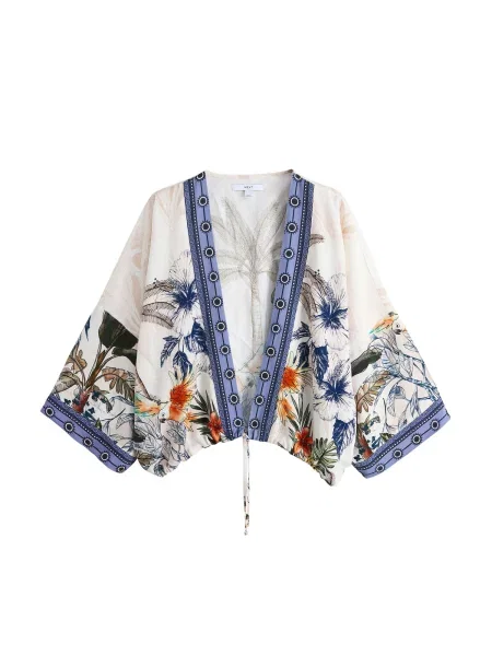 Next Bluză ecru / bleumarin / fumuriu / portocaliu homar albastru