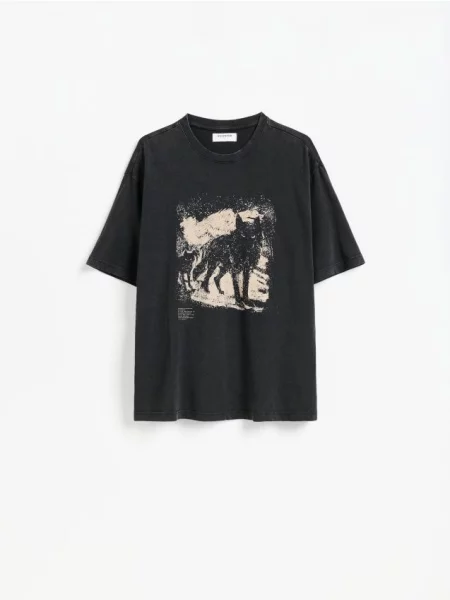 Reserved T-shirt boxy z nadrukiem czarny