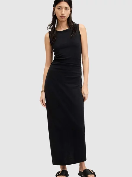 Рокля AllSaints KATARINA DRESS дълга с кройка по тялото черно