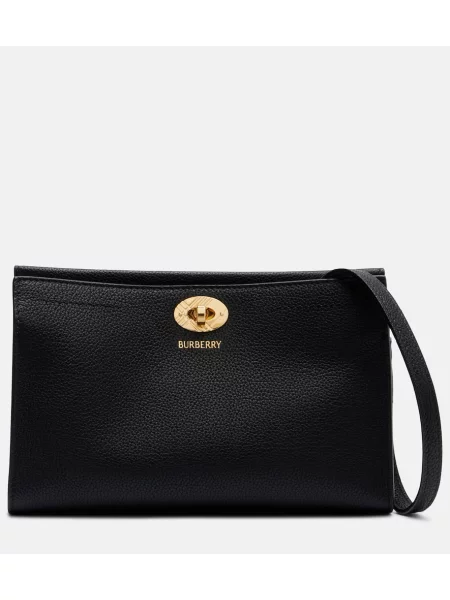 Usnjena usnjena torbica Burberry črna