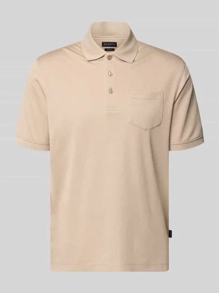 Koszulka polo o kroju regular fit z brustaszą i wyhaftowanym logo Bugatti beżowa
