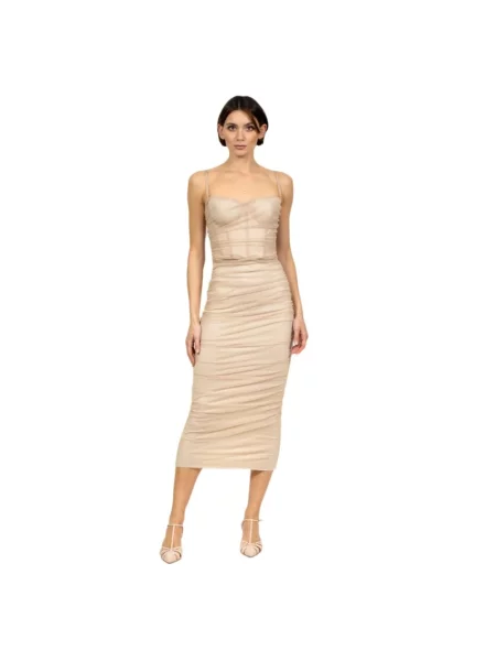 Sukienka midi 19:13 Dresscode tiulowa do kolan beżowa