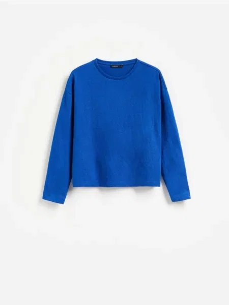 Reserved Tricou cu mânecă lungă din amestec de albastru