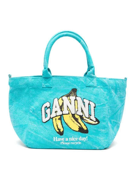 Shopperka Ganni z nadrukiem niebieska