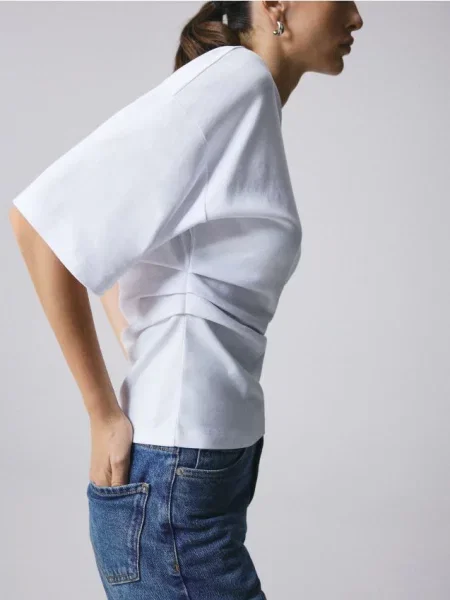 Reserved Tricou cu conținut ridicat de și fronseuri alb