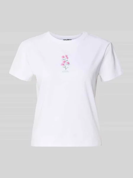 Wąsko skrojony T-shirt z mieszanki bawełny z kwiatowym printem Review biała