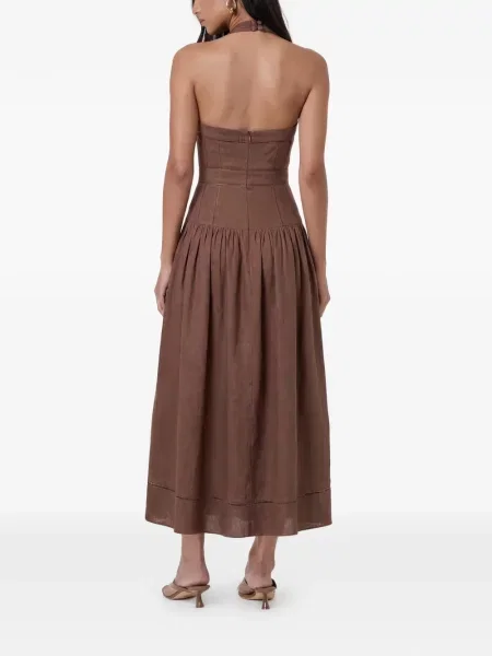 Rochie midi Nicholas cu gât halter maro