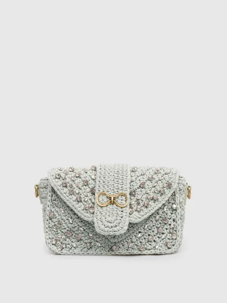 В'язана сумка з кристалами Twinset зелена