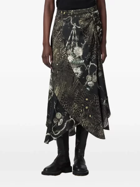 Fustă midi Allsaints cu imagine negru