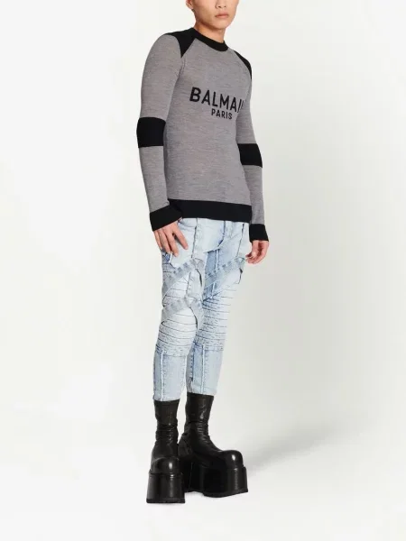 Žakardinis megztinis Balmain su autografu pilka
