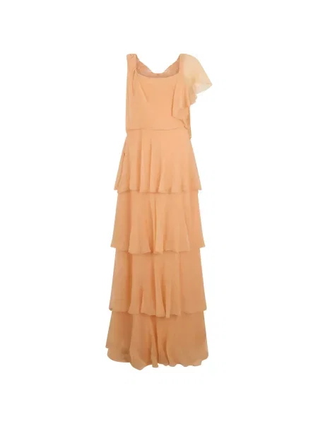 Rochie maxi Alberta Ferretti de mătase cu volane portocaliu