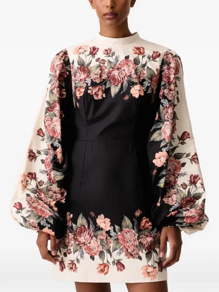 Lung rochie mini Farm Rio cu model floral negru