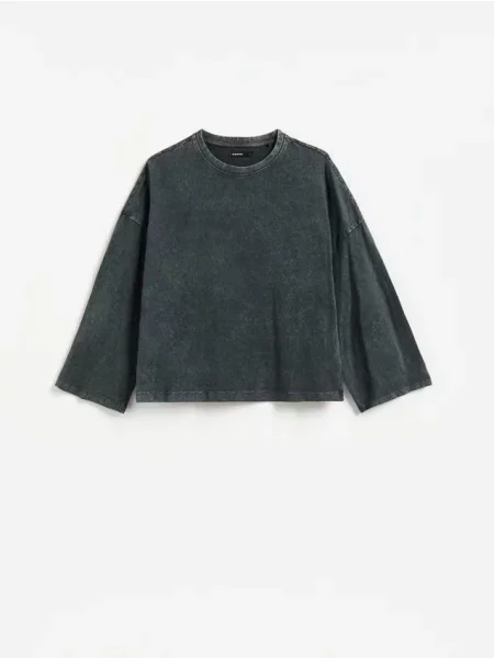 Reserved Tricou cu mânecă lungă din gri-închis gri