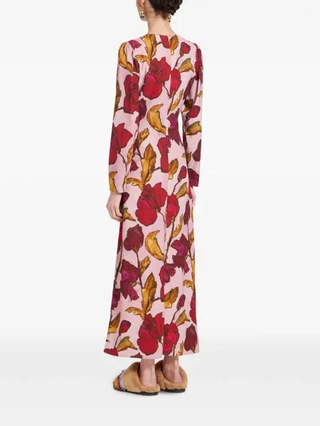 Rochie maxi La Doublej cu model floral lungă de costum roz