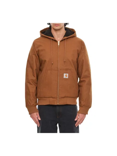 Kurtka Carhartt Wip z kapturem z logo brązowa