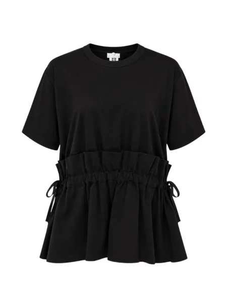 Tricou Noir Kei Ninomiya cu volane cu cordon negru