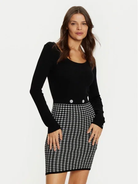 Guess Rochie tricotată Negru alb
