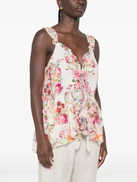 Top Camilla cu model floral cu imagine alb