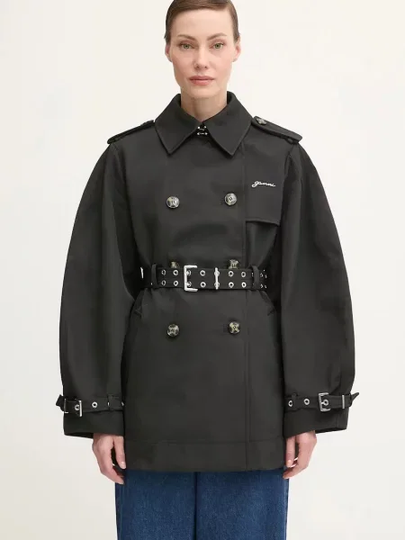 GANNI trencz Heavy Twill Midi Trench czarny