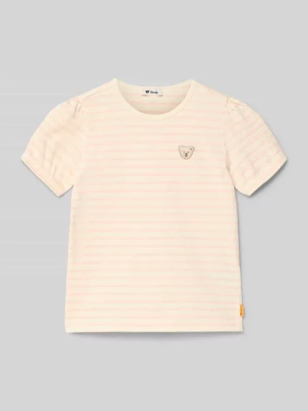 T-shirt o kroju regular fit z wyhaftowanym logo Steiff różowa