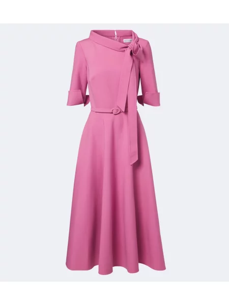 Cu centură rochie midi Oscar De La Renta de lână cu legături roz