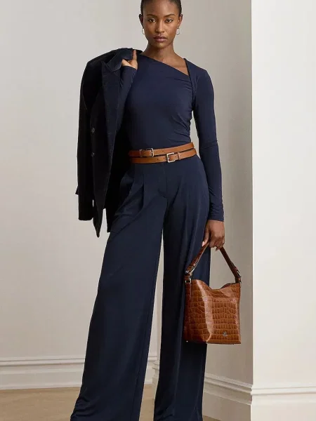 Lauren Ralph Lauren spodnie szerokie high waist granatowy