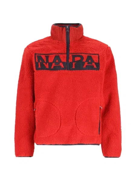 Pulover Napapijri din fleece cu autograf roșu
