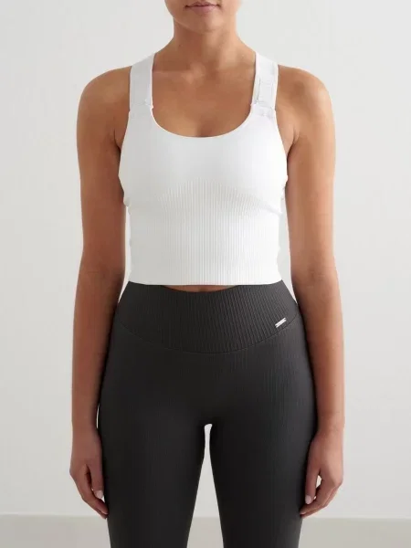 Biustonosz sportowy wysokie wsparcie wydłużony Ribbed Seamless biały