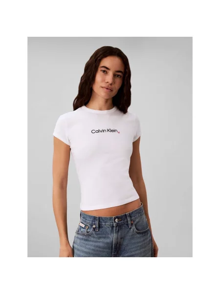 Tricou Calvin Klein Jeans cu motiv cu inimi alb
