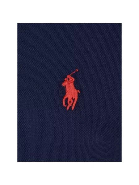 Koszulka polo Ralph Lauren z autografem ze stretchu z siateczki niebieska