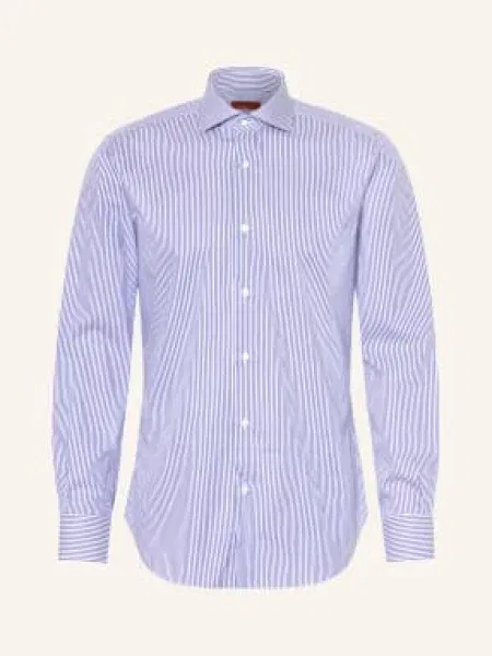 Barba Napoli Koszula O Kroju Slim Fit blau biała