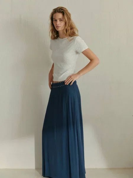 Spódnica z teksturą i ćwiekami Teen XS MANGO TEEN ciemnoniebieski