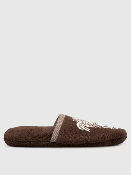 Махровые тапочки Versace с принтом коричневые