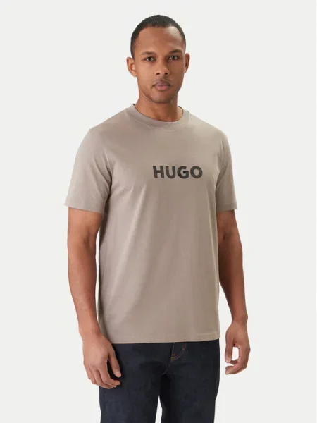 Krój regular fit t-shirt z czystej bawełny model DUMEO' Hugo beżowa