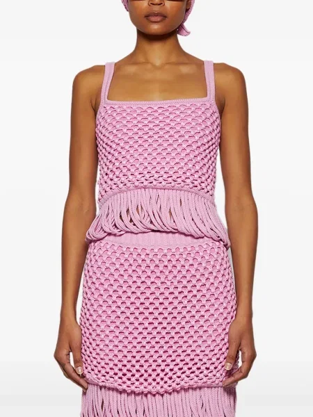 Dzianinowa podkoszulka Diotima na rzep z frędzli różowa