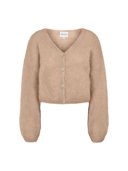 Kardigan American Dreams o krotszym kroju wełniany brązowy