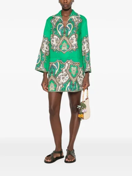Rochie mini Alemais cu imagine cu model paisley verde