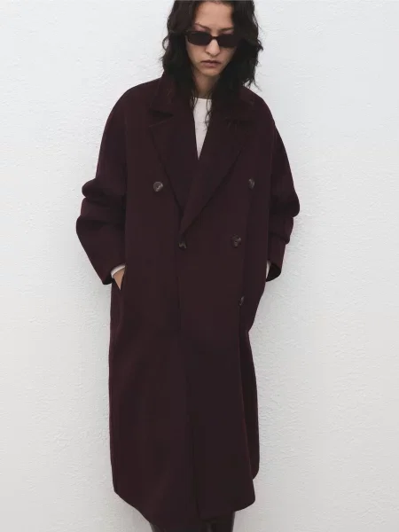 Пальто MANGO вовна/поліестер бордовий