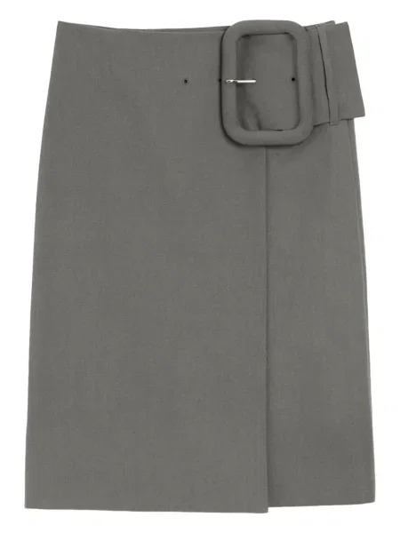 Fustă midi Ami Paris cu cataramă până la genunchi gri