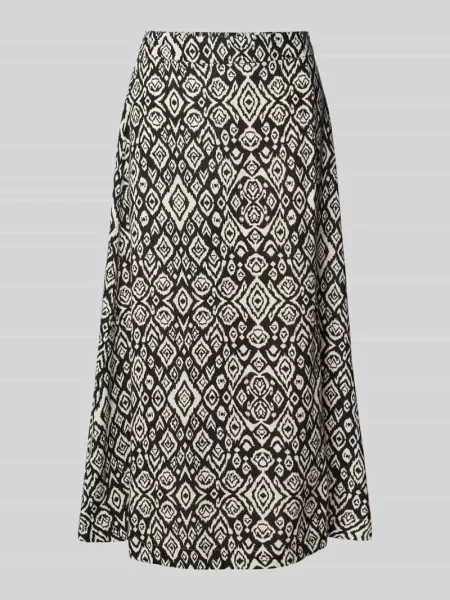 Spódnica midi z mieszanki lnu i model ‘LINNO’ Ichi czarna