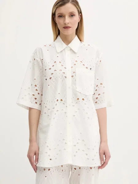 Gestuz cămașă din cu guler clasic relaxed alb