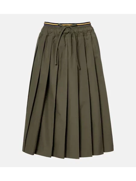 Fusta plisata Prada plisată până la genunchi din poplin verde