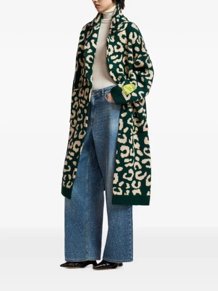 Cardigan Essentiel Antwerp cu model leopard din jacard verde