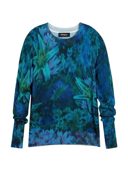 Pulover Desigual cu model floral casual verde