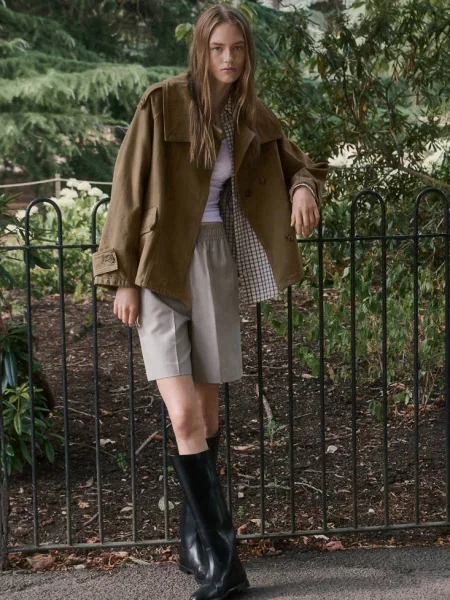 Parka dżinsowa z kołnierzem kominowym khaki Kobieta XS MANGO