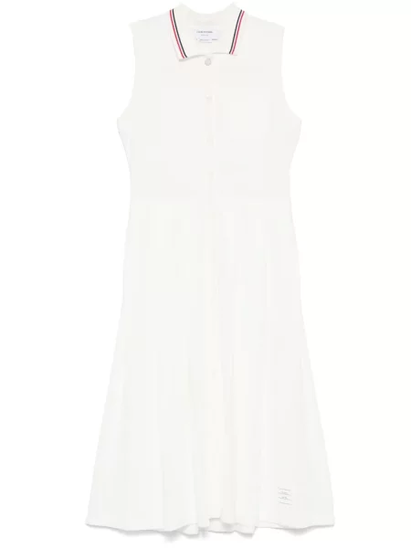 Rochie midi Thom Browne cu dungi plisată până la genunchi alb