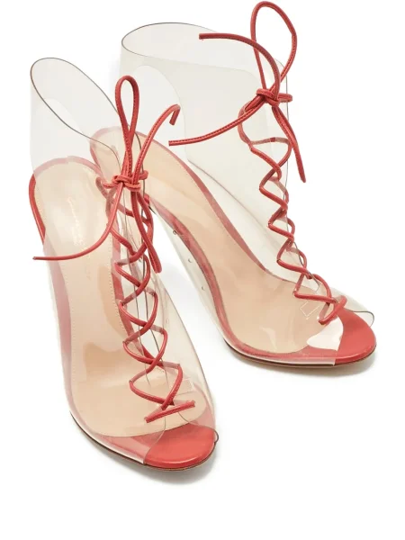 Боти Gianvito Rossi с връзки с дантела червено