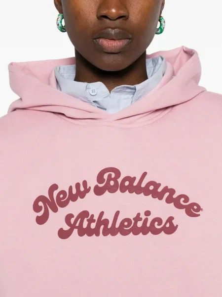 Велурен суичър с качулка New Balance бродиран бяло