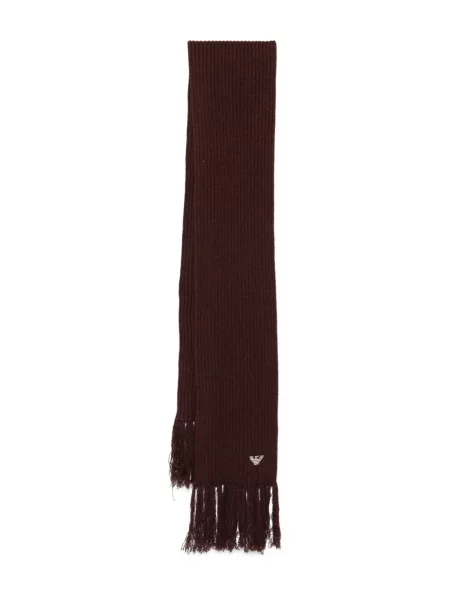 Fular Emporio Armani cu franjuri tricotate maro
