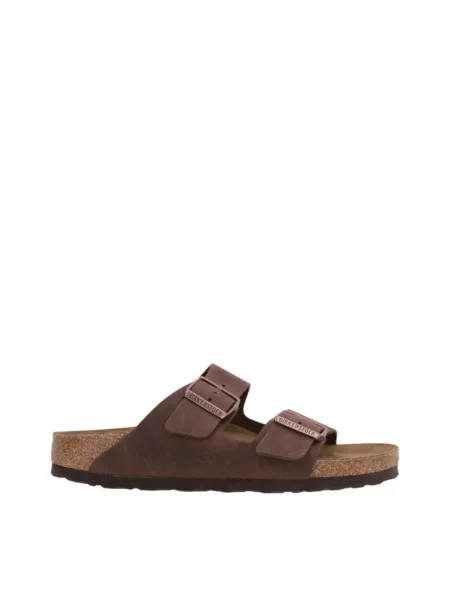 Sandały Birkenstock skórzane na ramiączkach brązowe